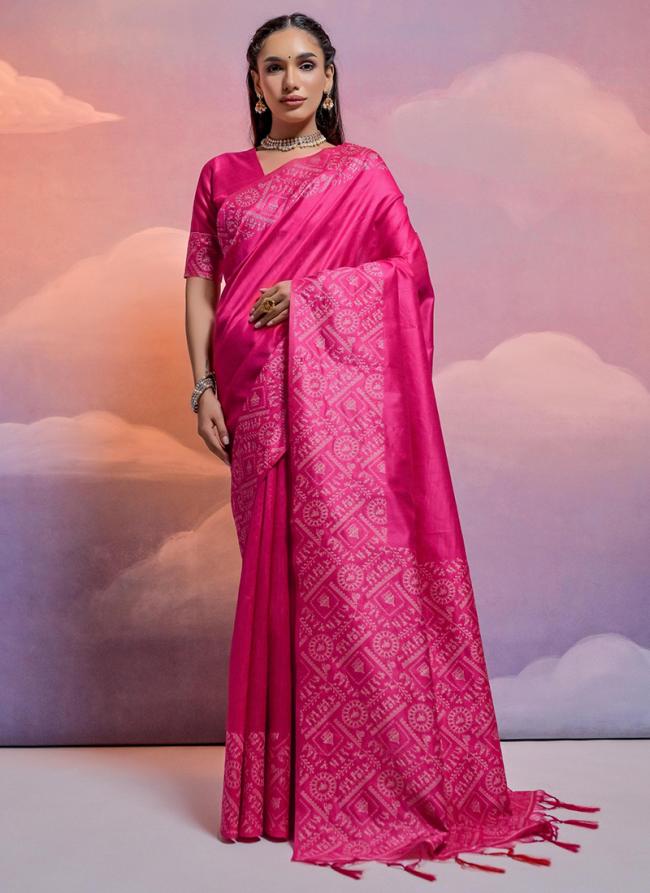 Silk Bright Pink Party Wear Weaving Saree